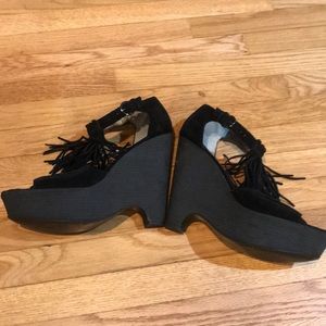 Fringe Platform Wedge Block Heels